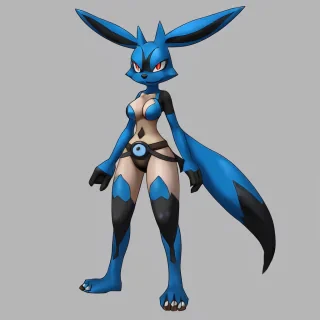 A female lucario Pokemon  no human parts or human 0% human