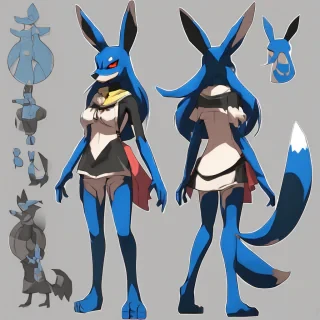 A female lucario Pokemon  no human parts or human 0% human