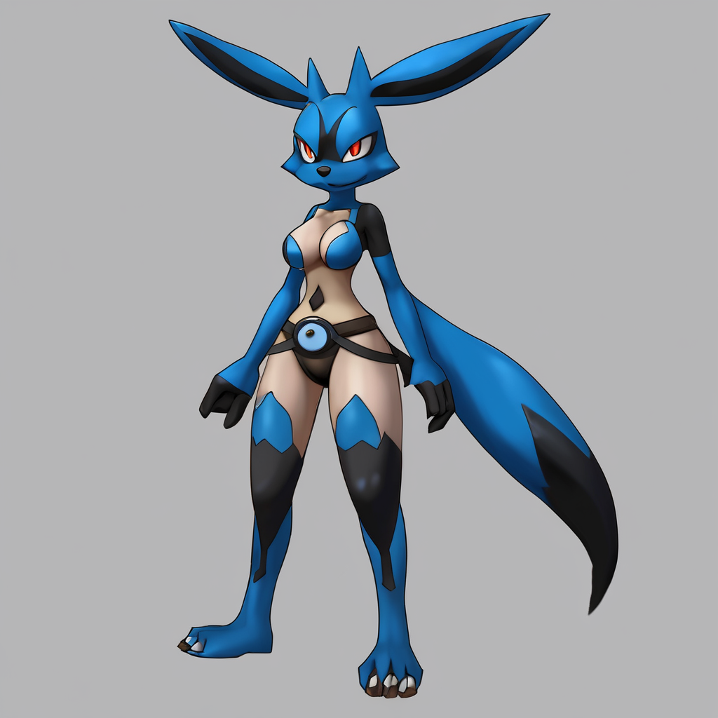A female lucario Pokemon  no human parts or human 0% human